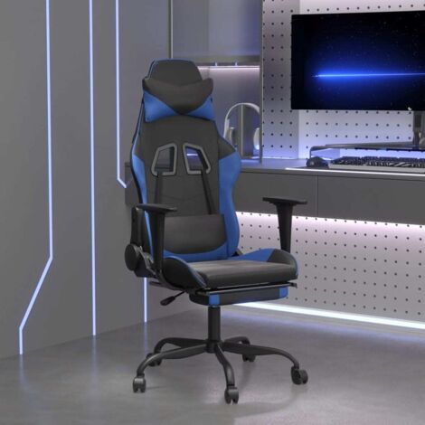 Chaise gaming Chaise de bureau Fauteuil gamer avec repose-pied Noir et bleu Similicuir 13335