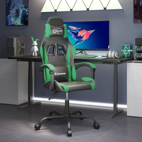 Chaise gaming Chaise de bureau  Fauteuil gamer Noir et vert Similicuir 21122