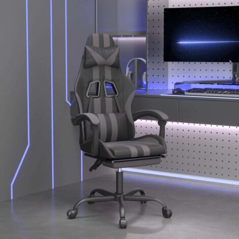 Chaise gaming - Chaise de jeu avec repose-pied - Fauteuil Gaming - Chaise de Bureau d'ordinateur Noir et gris Similicuir BSRHS523175