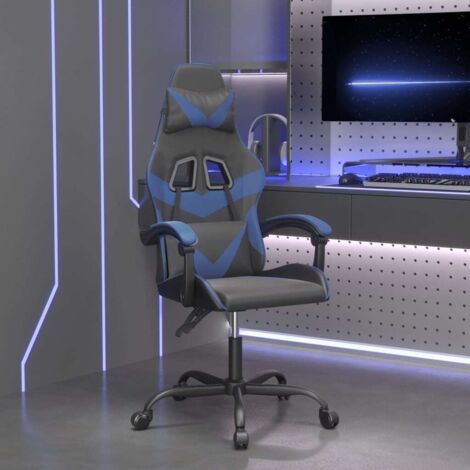 Chaise gaming - Chaise de jeu pivotante - Fauteuil Gaming - Chaise de Bureau d'ordinateur Noir et bleu Similicuir BSRHS518786