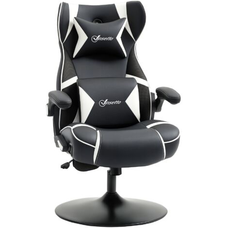 Chaise gaming, chaise gaming, enceintes intégrées, dossier basculant, noir + blanc, 69 x 73 x 118cm