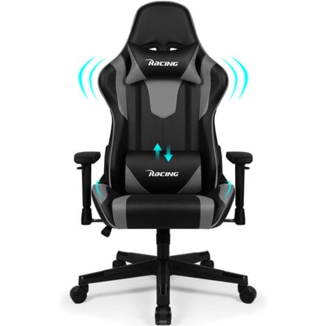 BASETBL Chaise Gaming, Charge 150KG Fauteuil Gamer Ergonomique Assise de 52CM, Appui-Tete, Coussin Lombaire et Accoudoirs Réglables, Chaise Gamer Noire et Grise