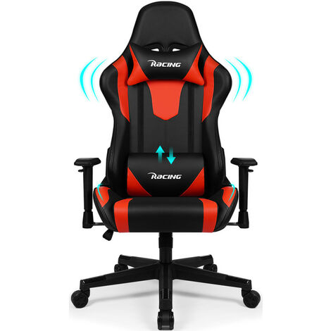 Chaise Gaming, Charge 150KG Fauteuil Gamer Ergonomique Assise de 53CM, Appui-Tete, Coussin Lombaire et Accoudoirs Réglables, Chaise Gamer