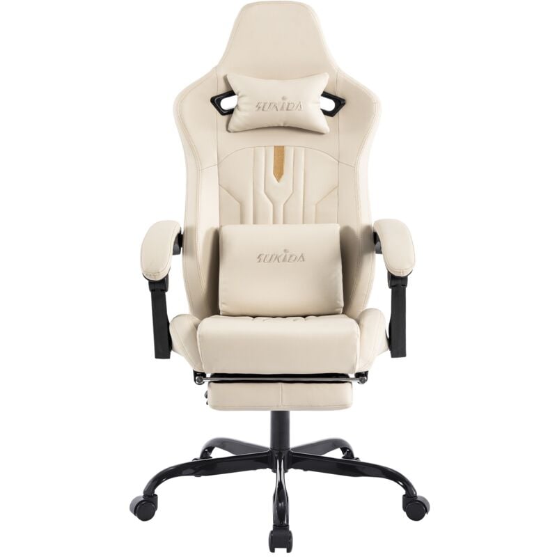 Chaise gaming de jeu avec repose-pieds, chaise de bureau ergonomique avec soutien lombaire, coussin confortable, dossier inclinable, hauteur