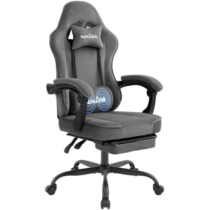 Tanant - Chaise gaming de jeu avec repose-pieds, chaise de bureau ergonomique avec soutien lombaire, coussin confortable, dossier inclinable, hauteur