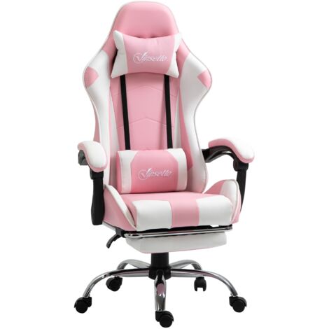 Chaise gaming de jeu avec repose-pieds, chaise de bureau ergonomique avec soutien lombaire, coussin confortable, dossier inclinable, hauteur réglable, Rose