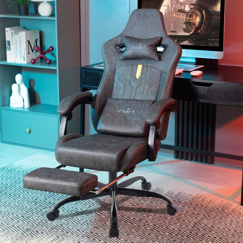 Tanant - Chaise gaming de jeu avec repose-pieds, chaise de bureau ergonomique avec soutien lombaire, coussin confortable, dossier inclinable, hauteur