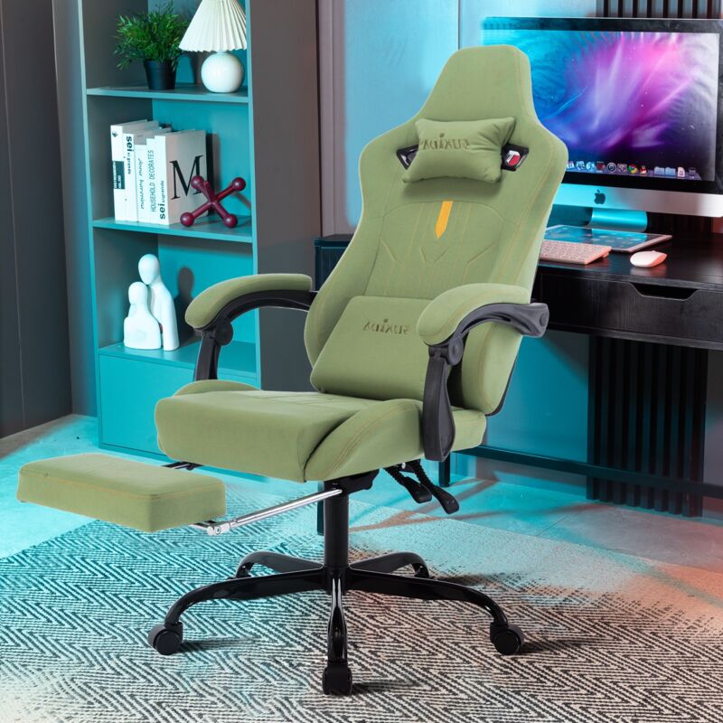 Tanant - Chaise gaming de jeu avec repose-pieds, chaise de bureau ergonomique avec soutien lombaire, coussin confortable, dossier inclinable, hauteur