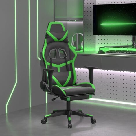 Chaise gaming de massage Chaise de bureau  Fauteuil gamer avec repose-pied Noir&Vert Similicuir 39911