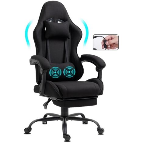 Chaise Gaming en tissu avec repose-pieds et massage noir