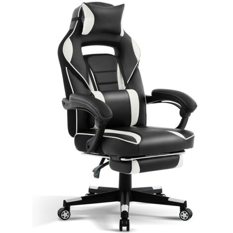 Chaise Gaming Ergonomique à haut Dossier, Fauteuil Gamer en PU, Siège de Bureau, Dossier réglable à 135°, Repose-pieds, Soutien Lombaire, 150Kg, Bureau, Chambre, Maison