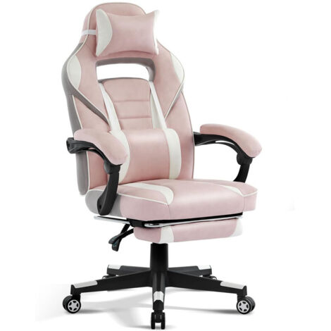 Chaise Gaming Ergonomique à haut Dossier, Fauteuil Gamer en PU, Siège de Bureau, Dossier réglable à 135°, Repose-pieds, Soutien Lombaire, 150Kg, Bureau, Chambre, Maison - rose