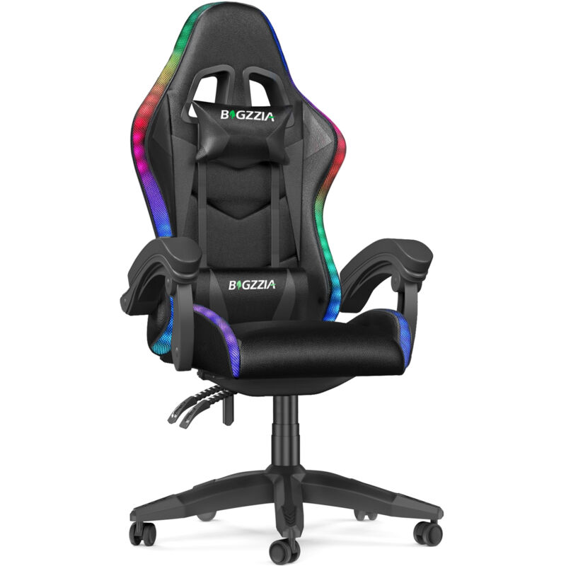 Wowttrelax - Chaise Gaming Ergonomique avec led rgb, haut Dossier, en pu, Dossier Inclinable à 155°, Charge 136 kg, Noir