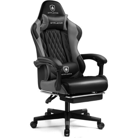 Chaise gaming ergonomique avec repose-pied télescopique – Hauteur réglable – Cuir PU et mousse haute densité – Dossier inclinable 90-135°