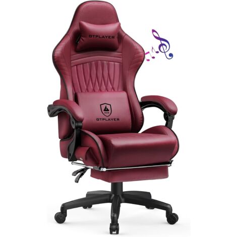 Chaise gaming ergonomique avec repose-pieds et haut-parleurs Bluetooth – Siège pivotant avec accoudoirs synchronisés – PU cuir et mousse haute densité