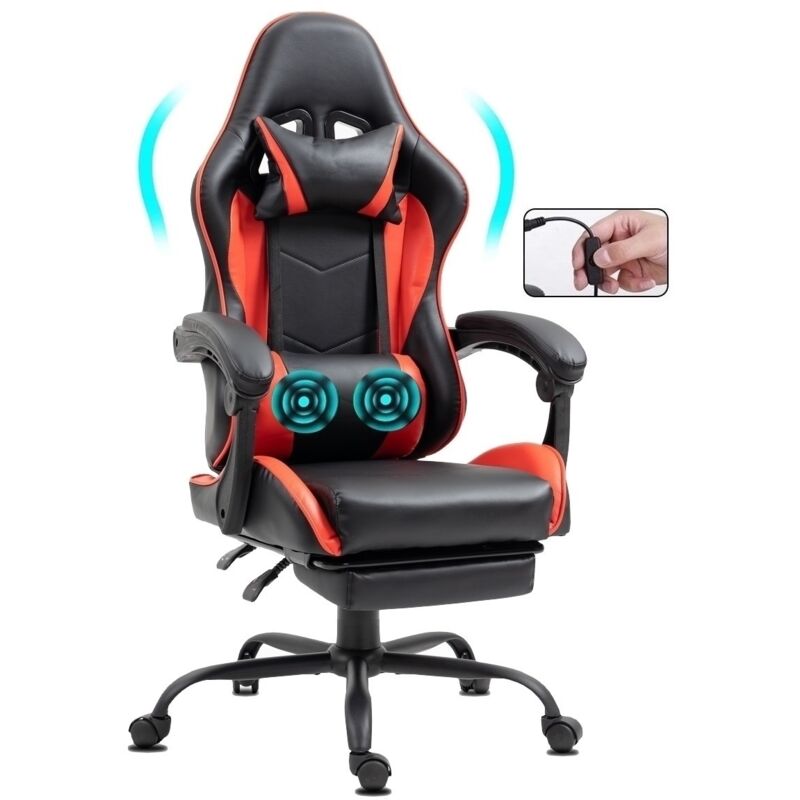 Chaise Gaming ergonomique avec repose-pieds et massage rouge Chaise Gaming ergonomique avec repose-pieds et massage rouge