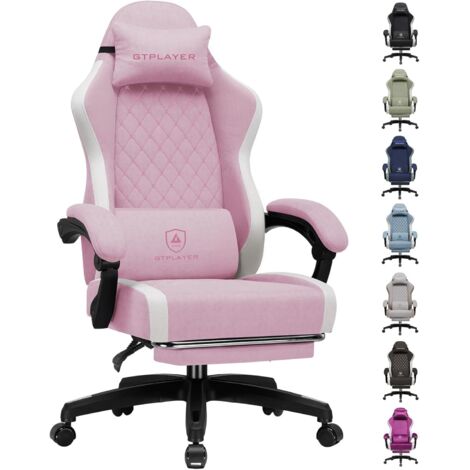 Chaise Gaming Ergonomique, Chaise de Bureau en Tissu Respirant, Grande et Haute, pivotante, avec Repose-Pieds, Soutien Lombaire réglable et appuie-tête, Rose