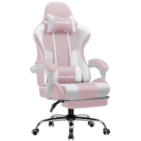 Chaise Gaming Ergonomique de Massage,avec Repose-Pieds et Accoudoirs Synchronisés Fauteuil Gamer Pivotant, en Tissu (Rose)