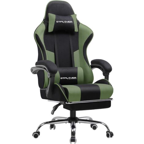 Chaise Gaming Ergonomique de Massage,avec Repose-Pieds et Accoudoirs Synchronisés Fauteuil Gamer Pivotant, en Tissu (Vert)