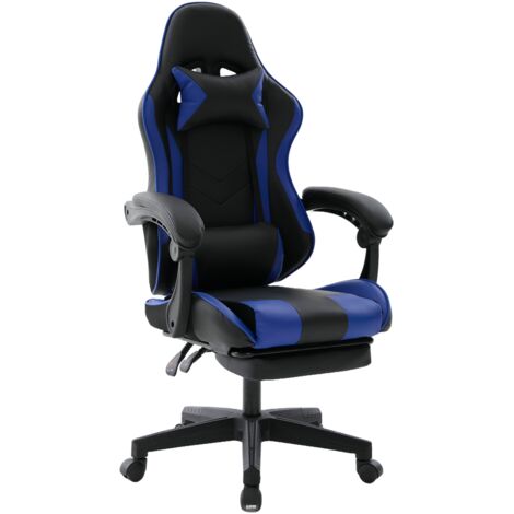 Chaise gaming ergonomique en similicuir avec repose-pieds – Bleu