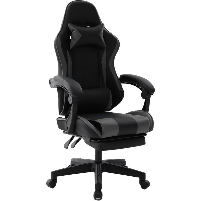 Chaise gaming ergonomique en similicuir avec repose-pieds – Gris Chaise gaming ergonomique en similicuir avec repose-pieds – Gris