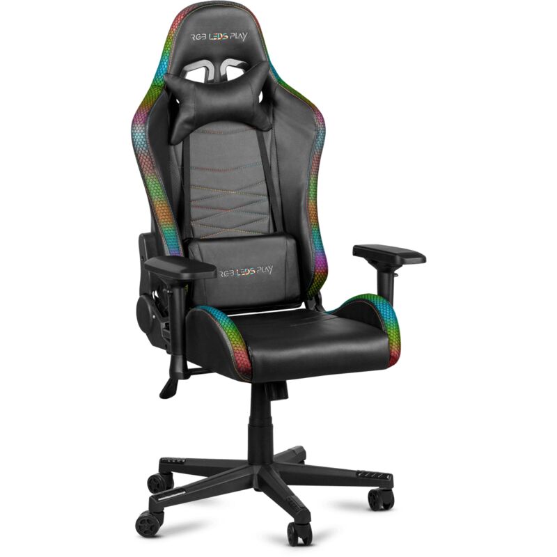 Mc Haus - Chaise gaming fauteuil de bureau avec LED RGB configurable par telecommande, chaise gamer ergonomique pour ordinateur, fauteuil de jeu avec