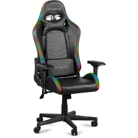 Chaise gaming fauteuil de bureau avec LED RGB configurable par telecommande, chaise gamer ergonomique pour ordinateur, fauteuil de jeu avec eclairage, accoudoirs 4D, dossier inclinable et 2 coussins