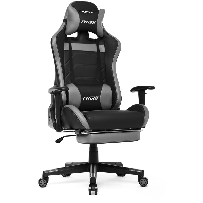 Intimatewmheart - Chaise Gaming, Fauteuil de Bureau Gamer Ergonomique, avec Repose-Pied, Pivotant en Similicuir,Gris - Intimate WM Heart