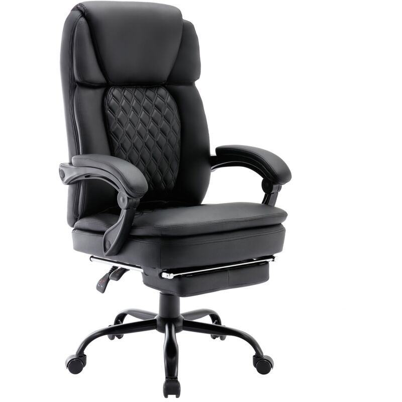 Chaise Gaming, Fauteuil Gamer avec Massage Lombaire, Chaise de Gaming Repose-Pieds Rétractable, Siège Confortable en Cuir - Noir