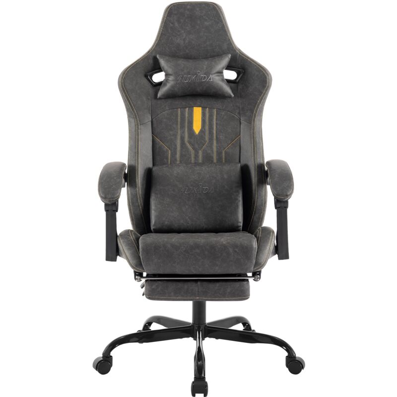 Chaise gaming, Fauteuil gamer, avec roulettes pivotantes à 360°, dossier inclinable à 135°, repose-pieds, support lombaire, appui-tête, tissu