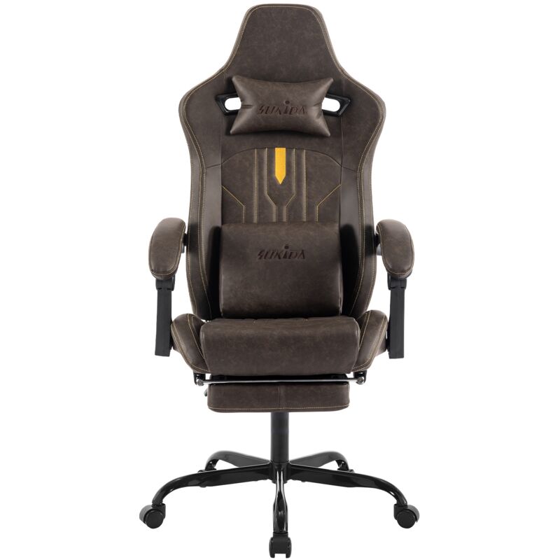 Chaise gaming, Fauteuil gamer, avec roulettes pivotantes à 360°, dossier inclinable à 135°, repose-pieds, support lombaire, appui-tête, tissu