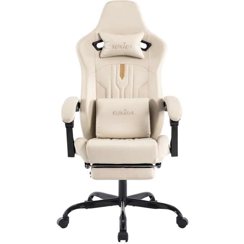 Eifson - Chaise gaming, Fauteuil gamer, avec roulettes pivotantes à 360°, dossier inclinable à 135°, repose-pieds, support lombaire, appui-tête,