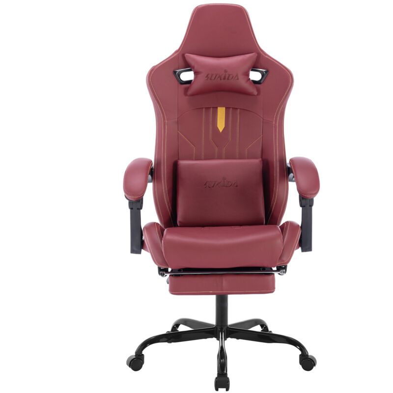 Chaise gaming, Fauteuil gamer, avec roulettes pivotantes à 360°, dossier inclinable à 135°, repose-pieds, support lombaire, appui-tête, tissu