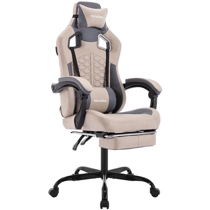 Eifson - Chaise gaming, Fauteuil gamer, avec roulettes pivotantes à 360°, dossier inclinable à 135°, support lombaire, design ergonomique,