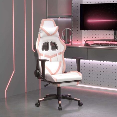 Chaise gaming Fauteuil gamer Chaise de jeu avec repose-pied Blanc et rose Similicuir 18095