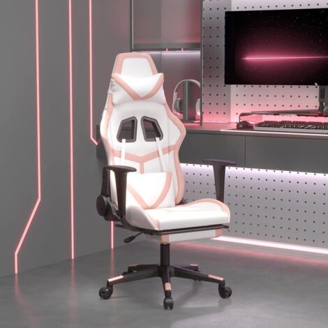 Chaise gaming Fauteuil gamer Chaise de jeu de massage avec repose-pied Blanc&Rose Similicuir 92562