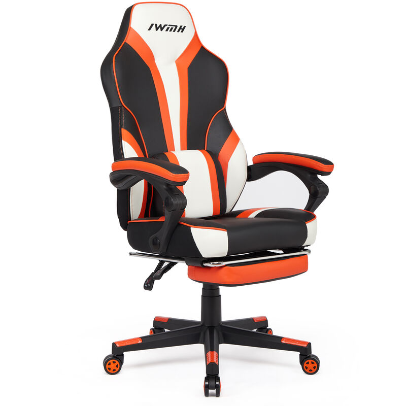 Chaise gaming, fauteuil gamer, siege ergonomique avec dossier haut, de bureau assis <strong>rembourre</strong>, repos-<strong>pieds</strong> pliable, accoudoirs