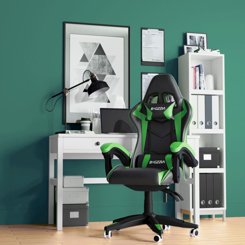 Wowttrelax - Chaise Gaming Inclinable 135°, Siège Confortable en Cuir,