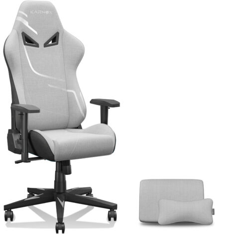 Chaise gaming KORNOX tissu gris argenté dossier haut ergonomique pivotante réglable appui-tête lombaire bureau adolescent