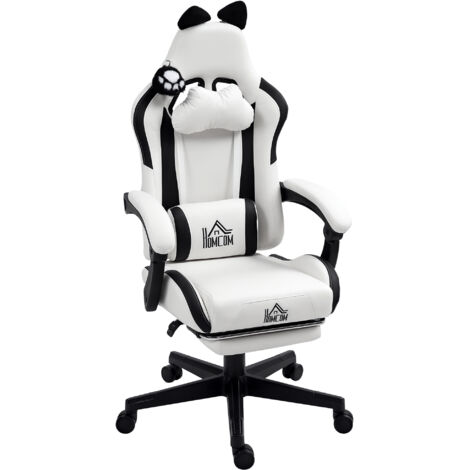 Chaise gaming oreilles de chat, fauteuil gamer inclinable blanc 65x62x124 cm