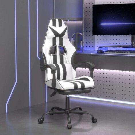 Chaise gaming pivotante Chaise de bureau  Fauteuil gamer et repose-pied Blanc et noir Similicuir 41967