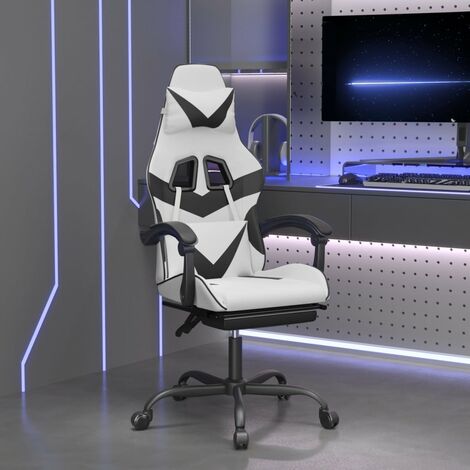 Chaise gaming pivotante Chaise de bureau | Fauteuil gamer et repose-pied Blanc et noir Similicuir 54130