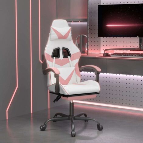 Chaise gaming pivotante Chaise de bureau  Fauteuil gamer et repose-pied Blanc et rose Similicuir 14408