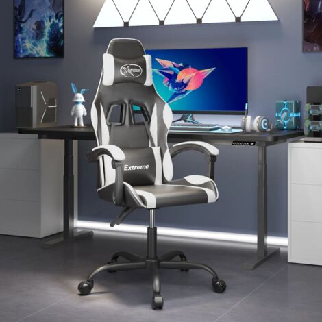 Chaise gaming pivotante Chaise de bureau  Fauteuil gamer Noir et blanc Similicuir 14385