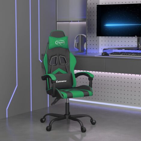 Chaise gaming pivotante Chaise de bureau  Fauteuil gamer Noir et vert Similicuir 80174