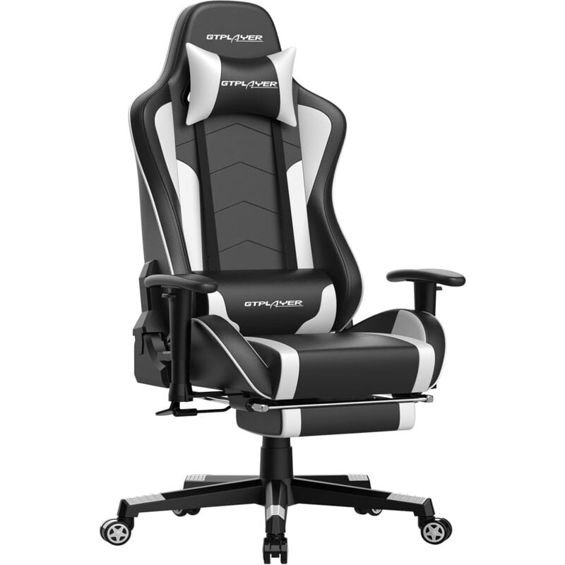 Chaise Gaming Repose-Pieds Haut-Parleur Bluetooth Fauteuil Gamer Gris Siège Ergonomique Blanc - Gtplayer