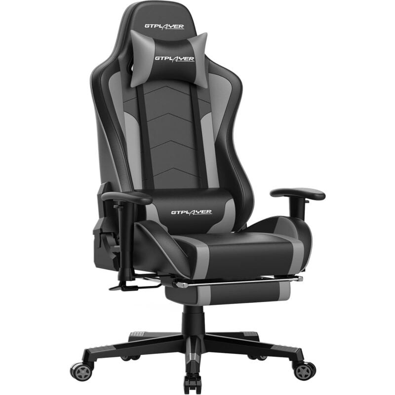 GTPLAYER Chaise Gaming Repose-Pieds Haut-Parleur Bluetooth Fauteuil Gamer Gris Siège Ergonomique Girs