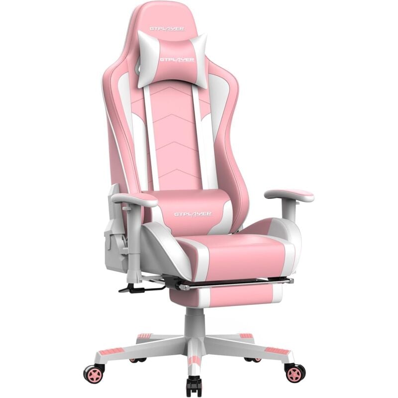 Chaise Gaming Repose-Pieds Haut-Parleur Bluetooth Fauteuil Gamer Gris Siège Ergonomique Rose - Gtplayer