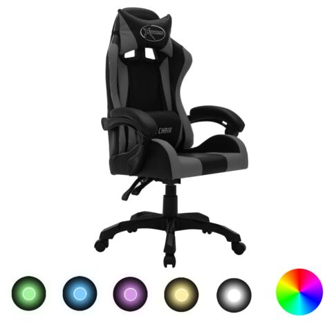 Chaise gaming, Siège Gamer, Chaise de bureau, Fauteuil de jeux vidéo avec LED RVB Gris et noir Similicuir FNNF379366 MaisonChic