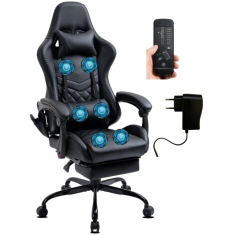 Chaise Gaming similicuir repose-pieds massage 6 points noir